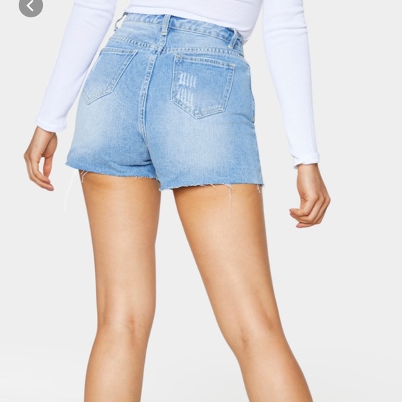 PLT Tall Light Blue Wash Ripped Denim Mom Shorts - Picture 3 of 8